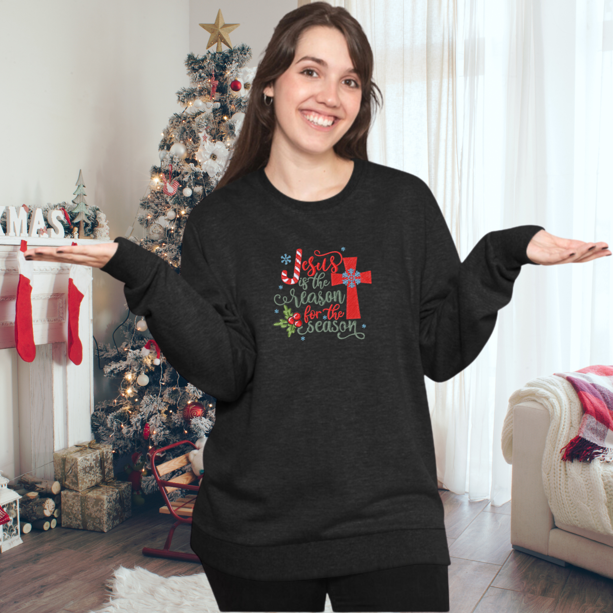 Unisex Embroidered Christmas Sweater – 'Jesus is the Reason for the Season'