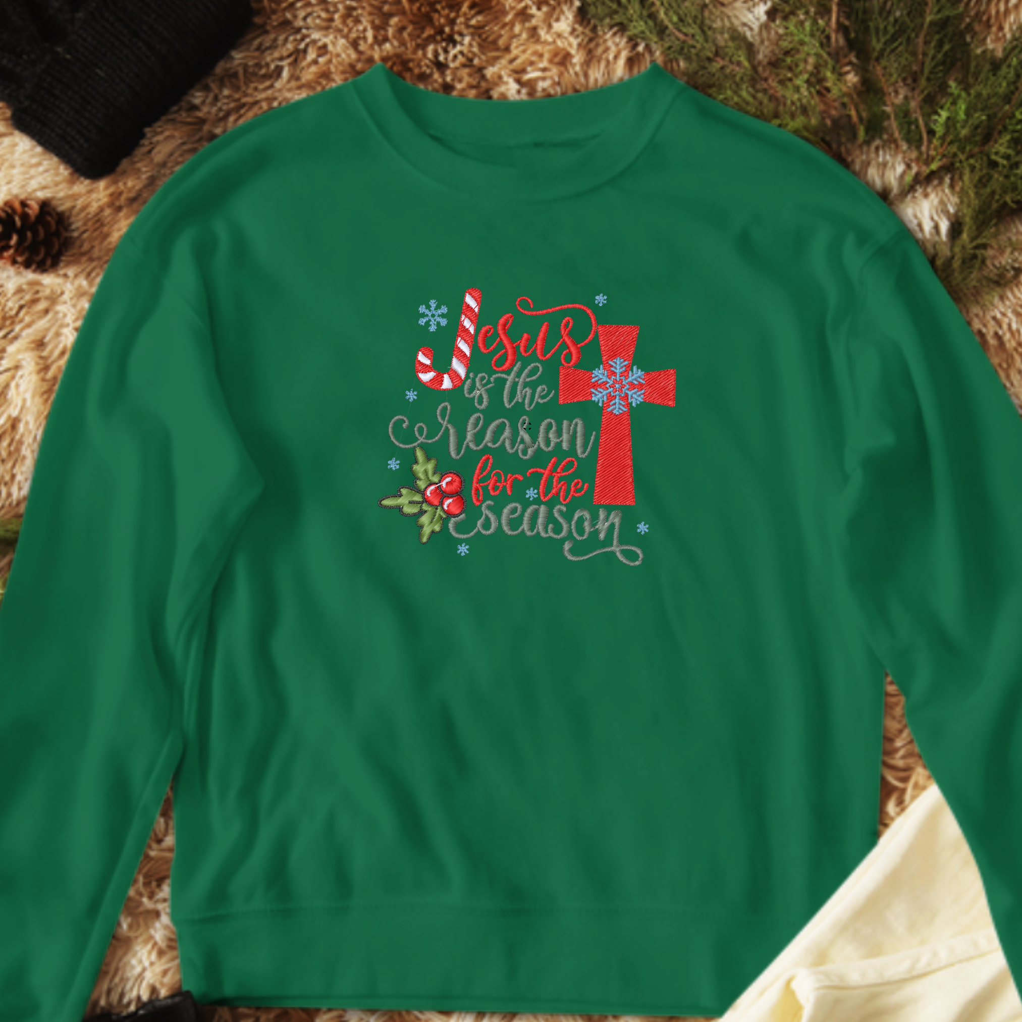 Unisex Embroidered Christmas Sweater – 'Jesus is the Reason for the Season'